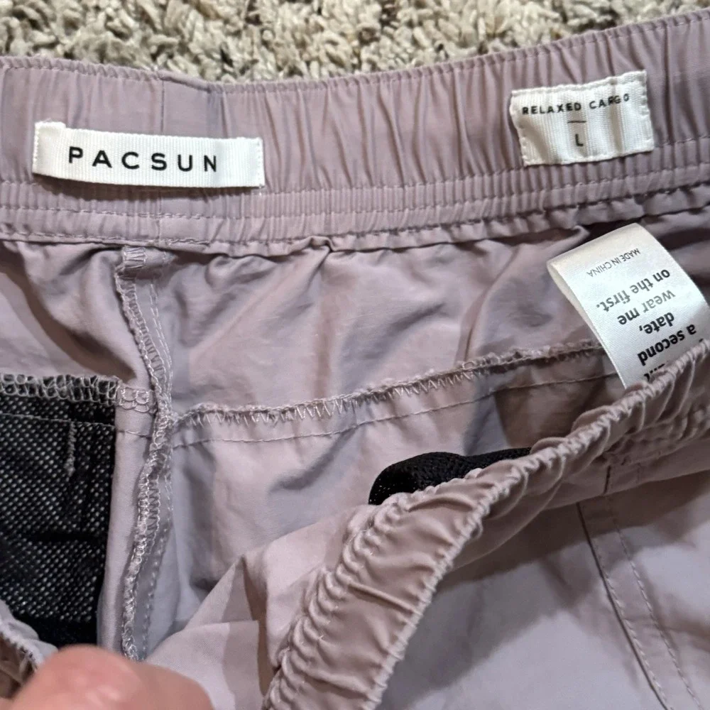PacSun Men's Relaxed Cargo Jogger Pants Large Mauve Elastic Waist Drawstring - Picture 6 of 14